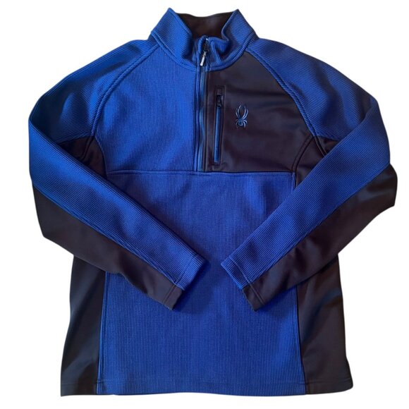 Spyder Fleece Lined Blue & Black Pullover Gait Knit Logo Sweatshirt XL - Picture 1 of 8